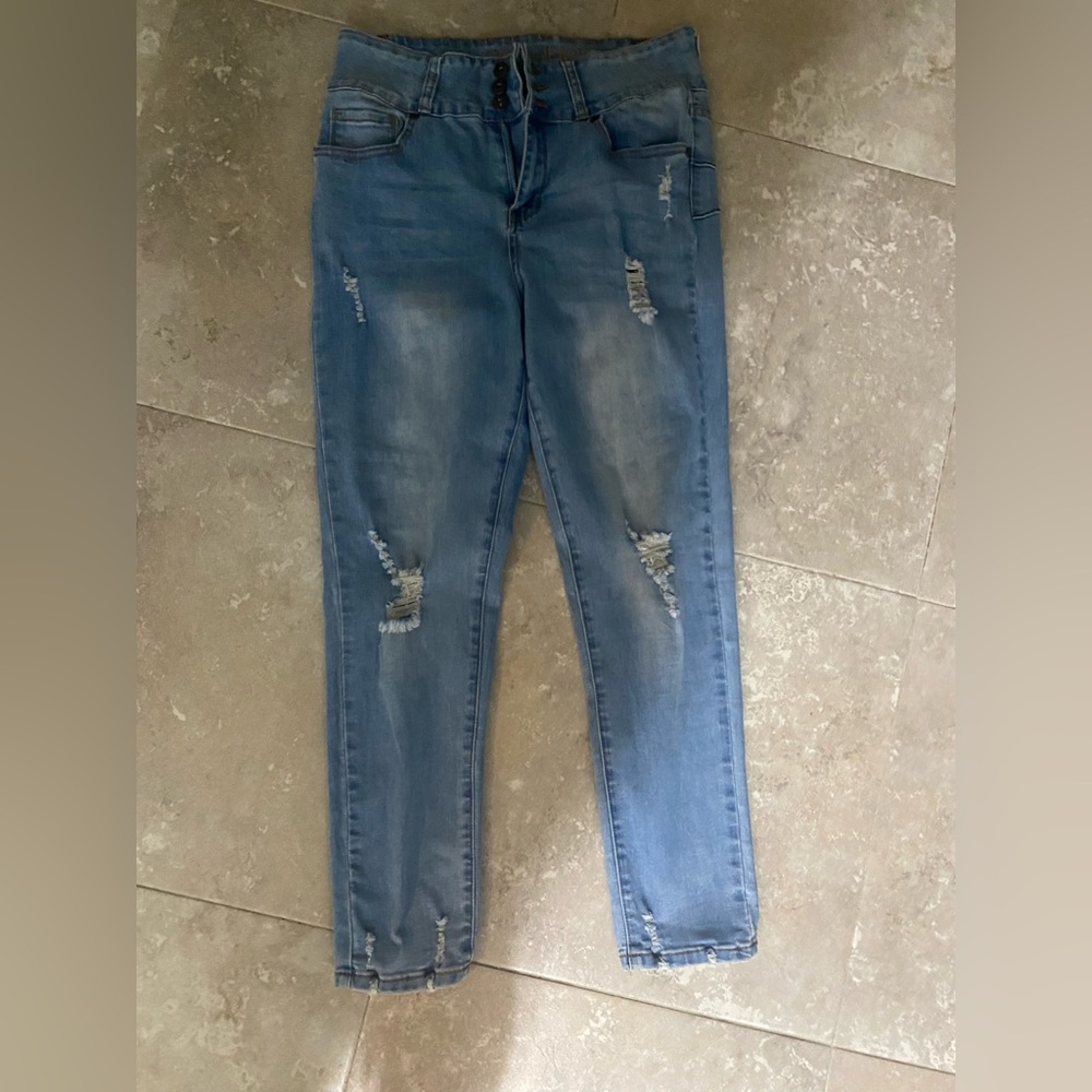 GOGO Women's Distressed Blue Jeans